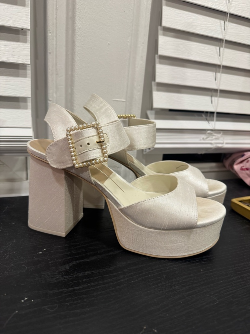 Dolce Vita Cream Pearl-Embellished Platform Heels